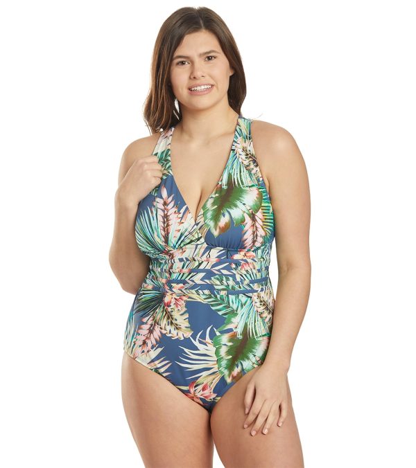La Blanca Plus Size Tropical Rain Multi Strap One Piece Swimsuit Hot on Sale